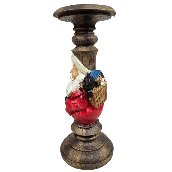 Carved Old World Victorian Santa Claus Pillar Candle Holder Painted Resin in Box - Picture 5 of 10